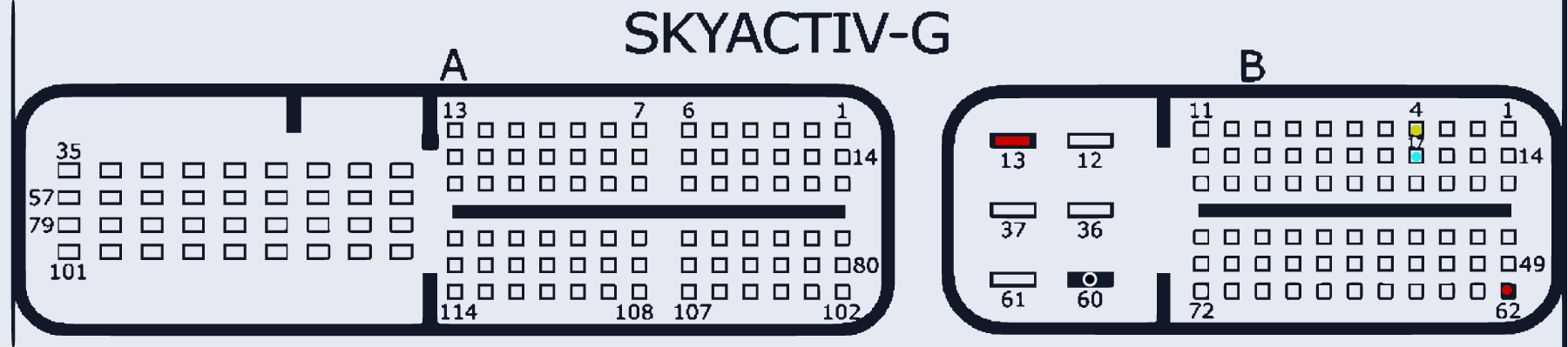 Распиновка 1N83M SKYACTIV-G / GEN4 (Mazda, бензин) — схема разъёма