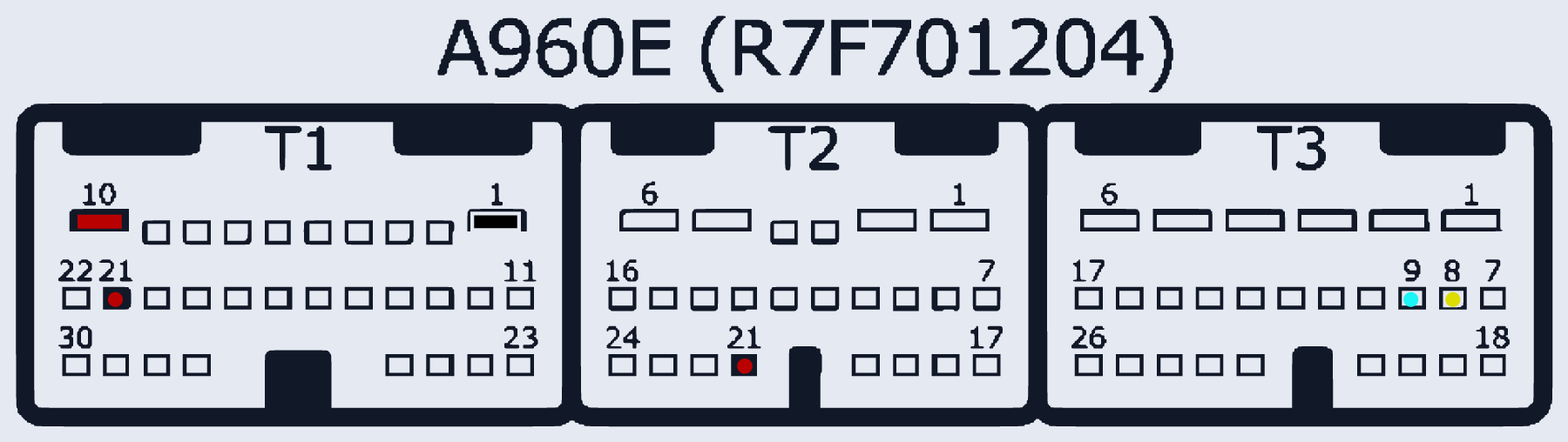 Распиновка A960E (R7F701204) TCU — схема разъёма