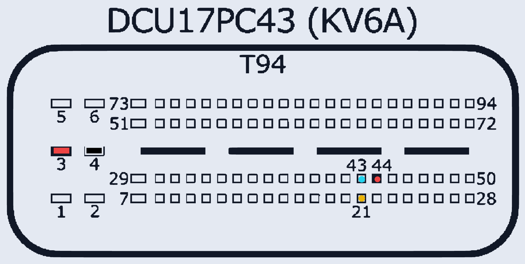 Распиновка Bosch DCU17PC43 (KV6A) (AdBlue Control Unit, Ford) — не Engine Control Unit — схема разъёма