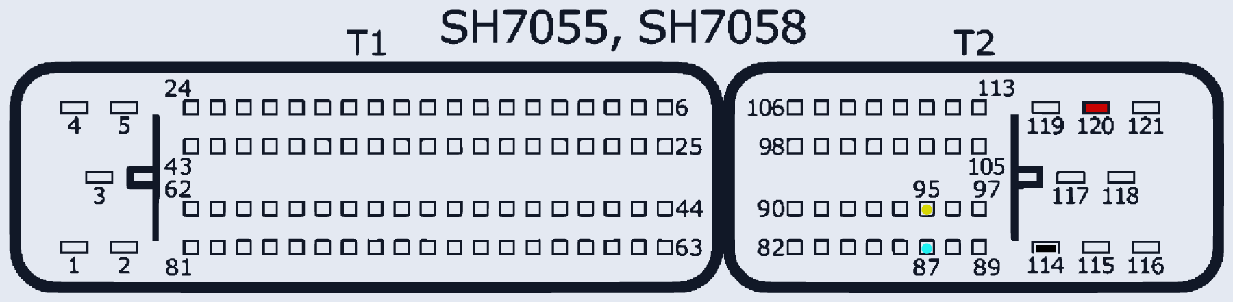 Распиновка Bosch SH7055/SH7058 (Diesel, T1/T2) — схема разъёма